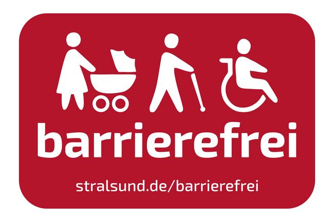 Logo "barrierefrei" der Hansestadt Stralsund